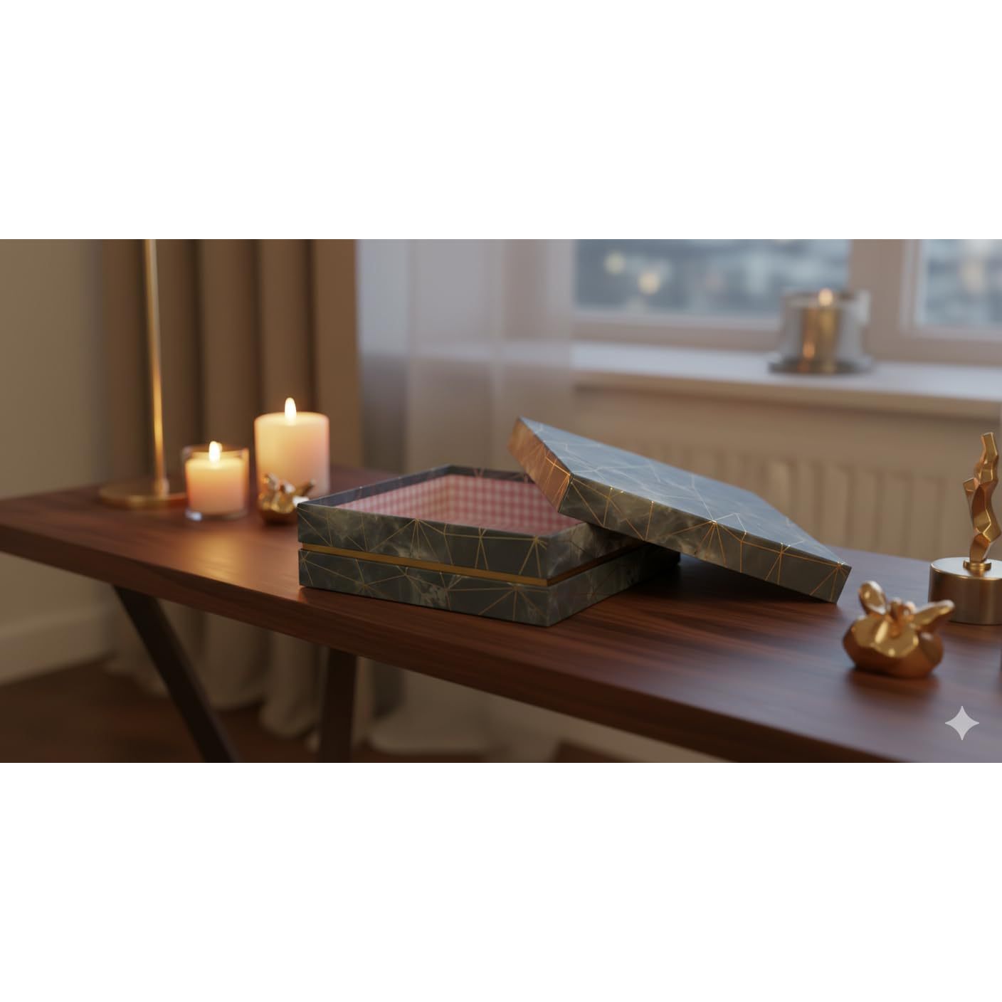 Rigid Square Gift Box with Marble Effect Design, Stylish Packaging